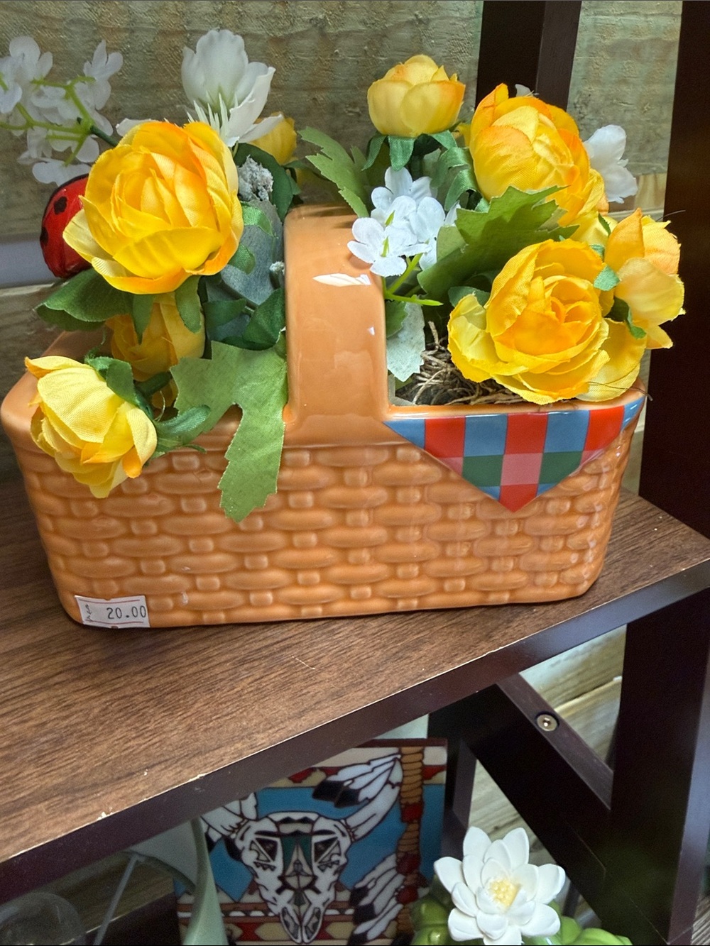 ban.do Yellow Floral Basket Planter with Green Foliage
